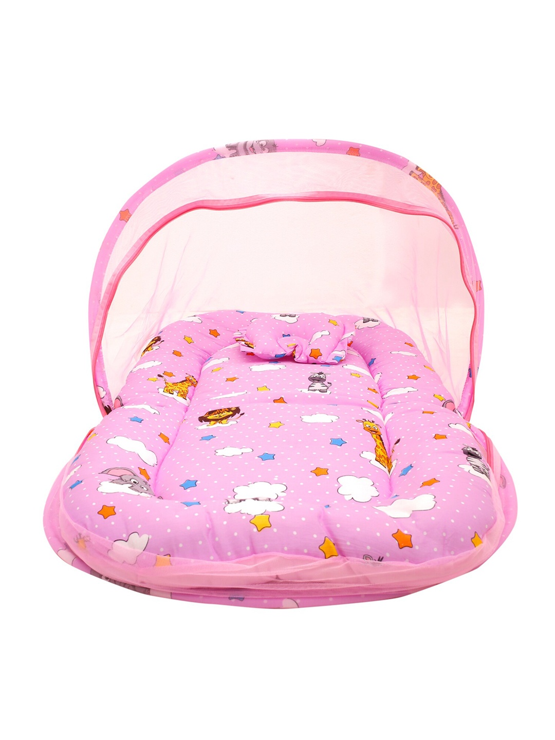 

Baby Moo Pink & White Printed Tent Mattress With Neck Pillow