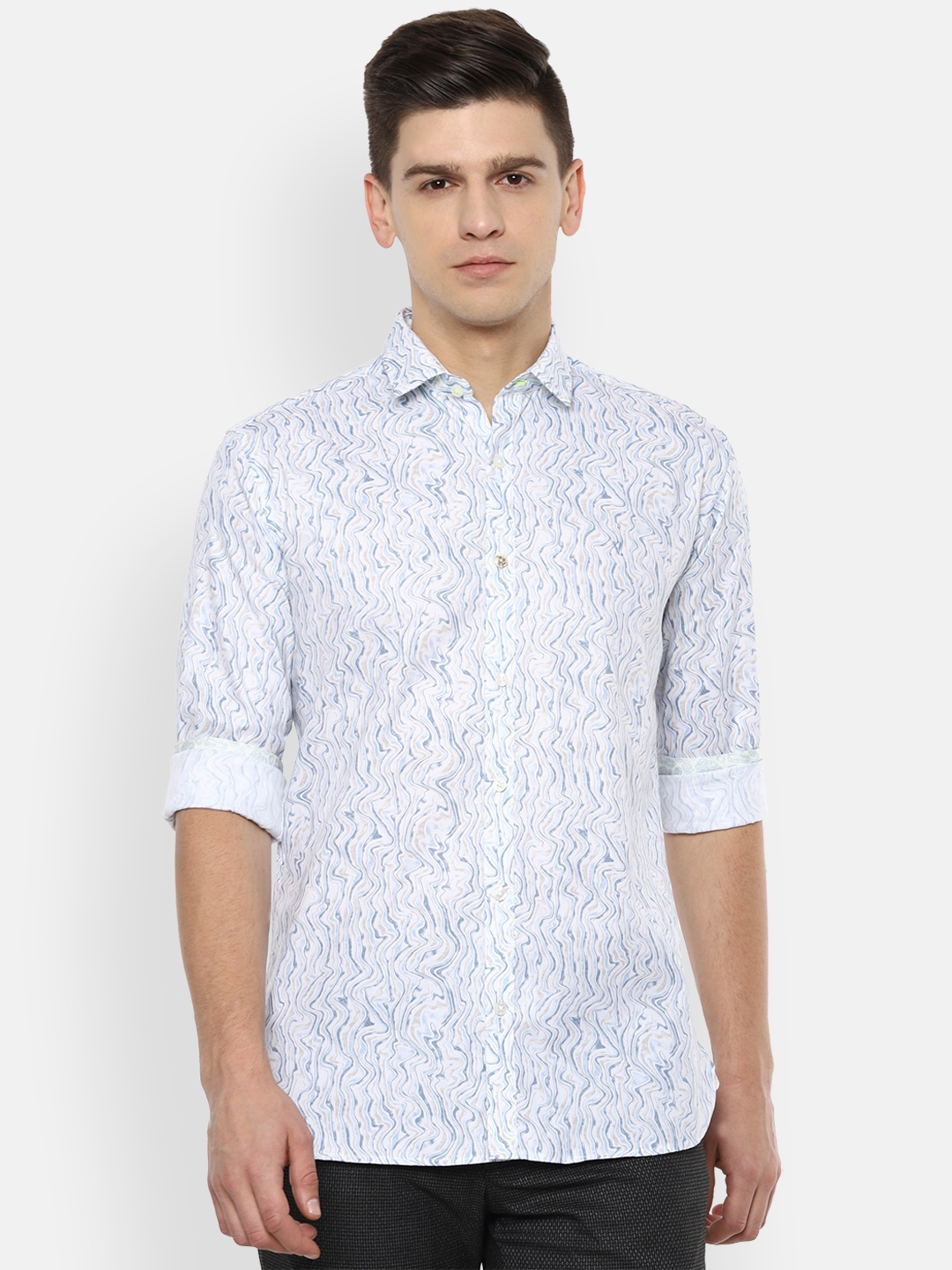 

V Dot Men White Slim Fit Printed Casual Shirt