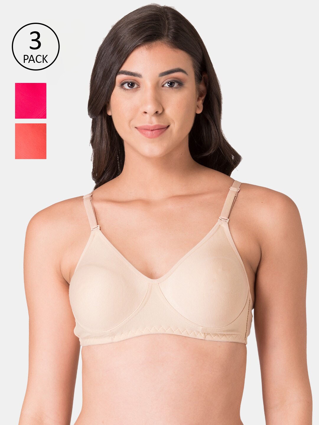 

KOMLI Pack Of 3 T-shirt Bra, Beige