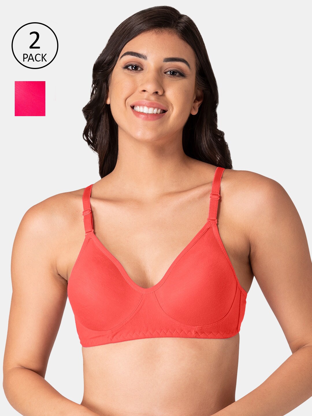 

KOMLI Pack Of 2 Coral Solid T-Shirt Bras - Wireless