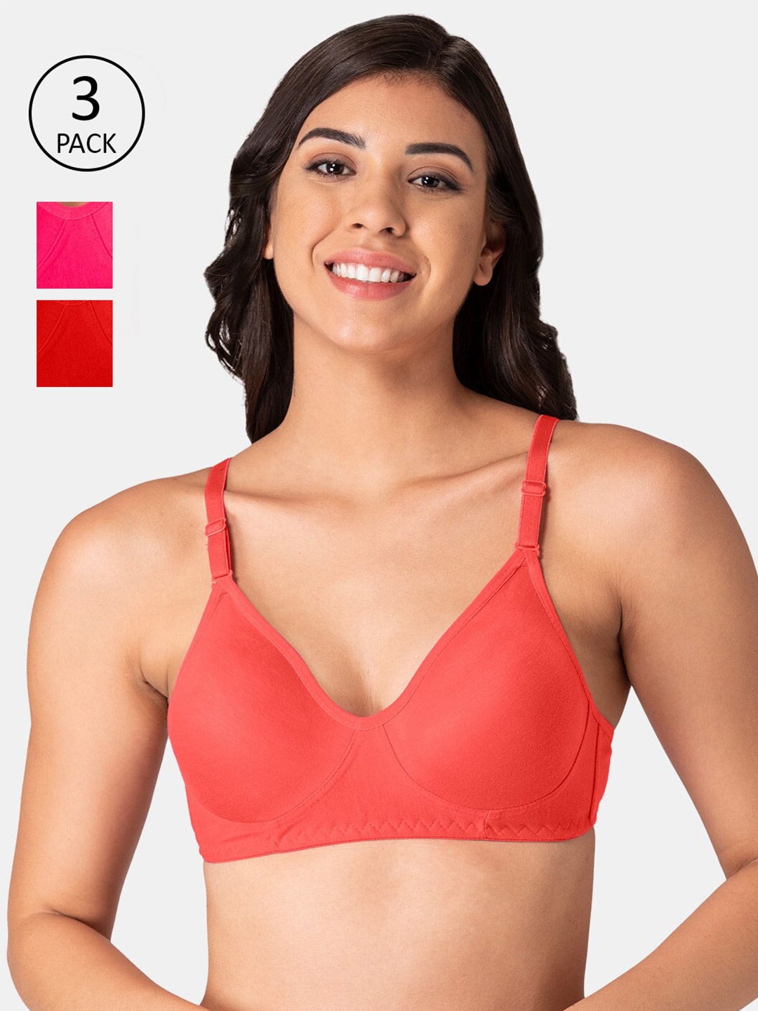 

KOMLI Woman Pack of 3 Coral & Pink T-shirt Bra