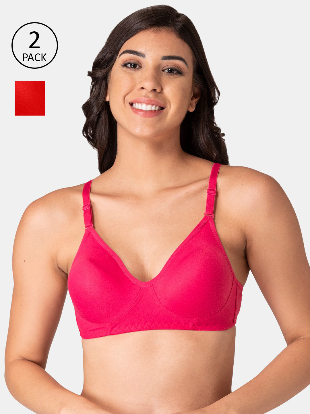 

KOMLI Pink & Red Set of 2 T-shirt Bra