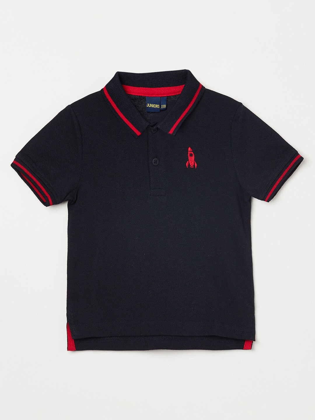 

Juniors Boys Navy Blue & Red Polo Collar Cotton T-shirt
