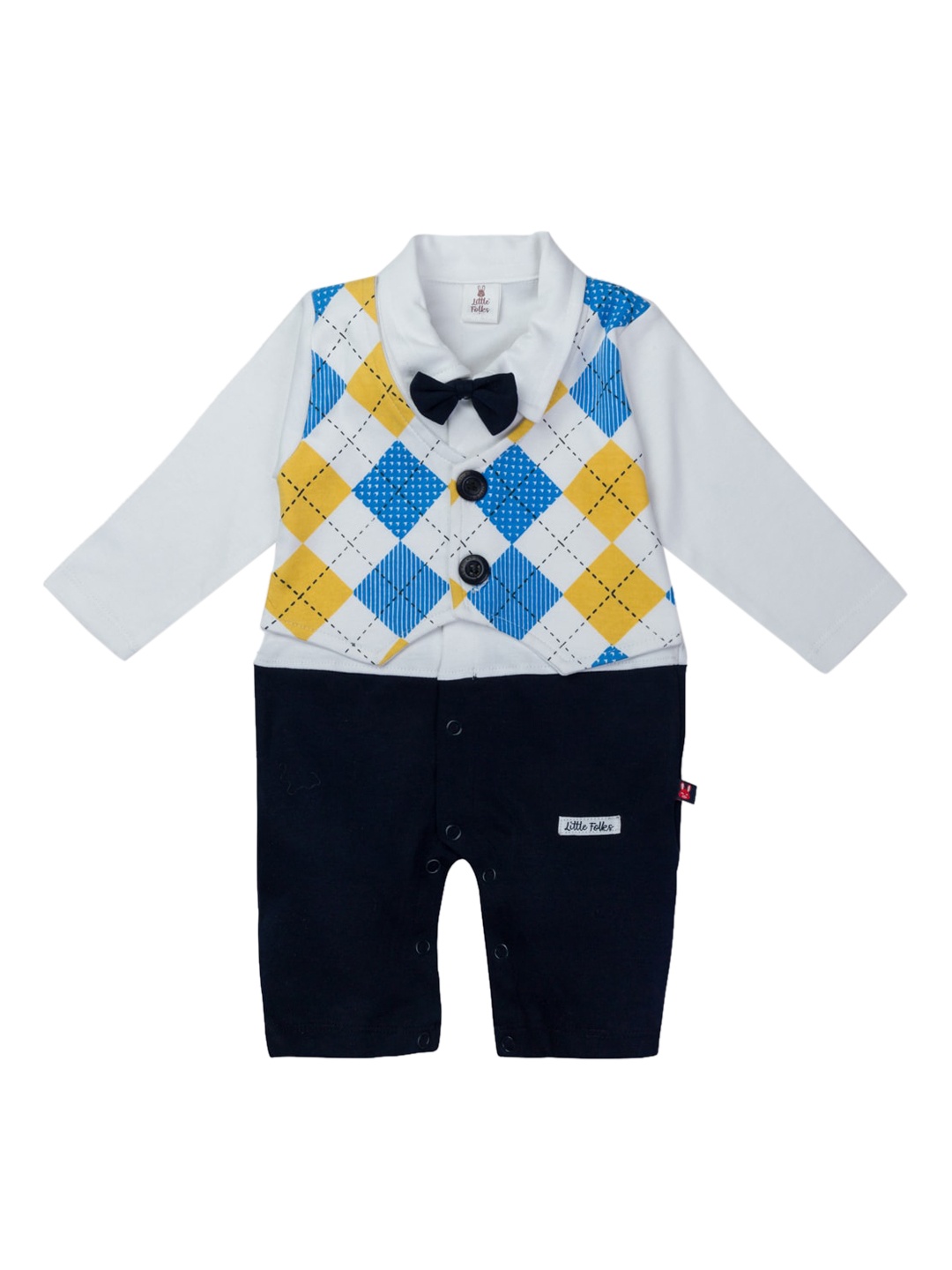 

Little Folks Kids Yellow & White Cotton Printed Rompers