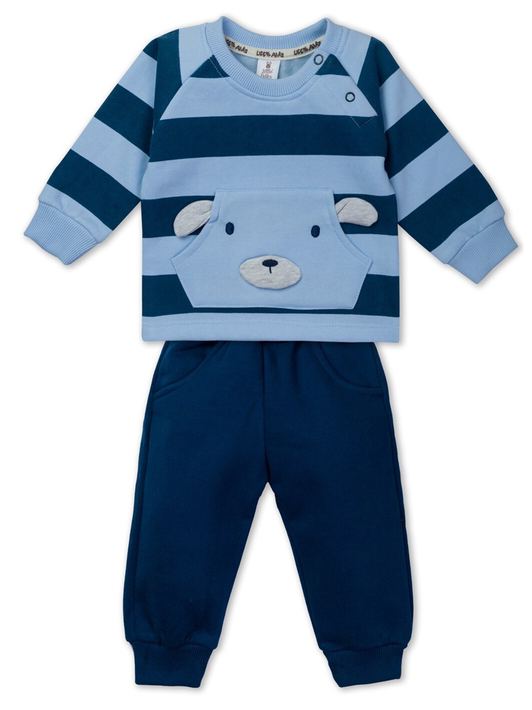 

Little Folks Unisex Kids Blue & White Printed T-shirt with Trousers