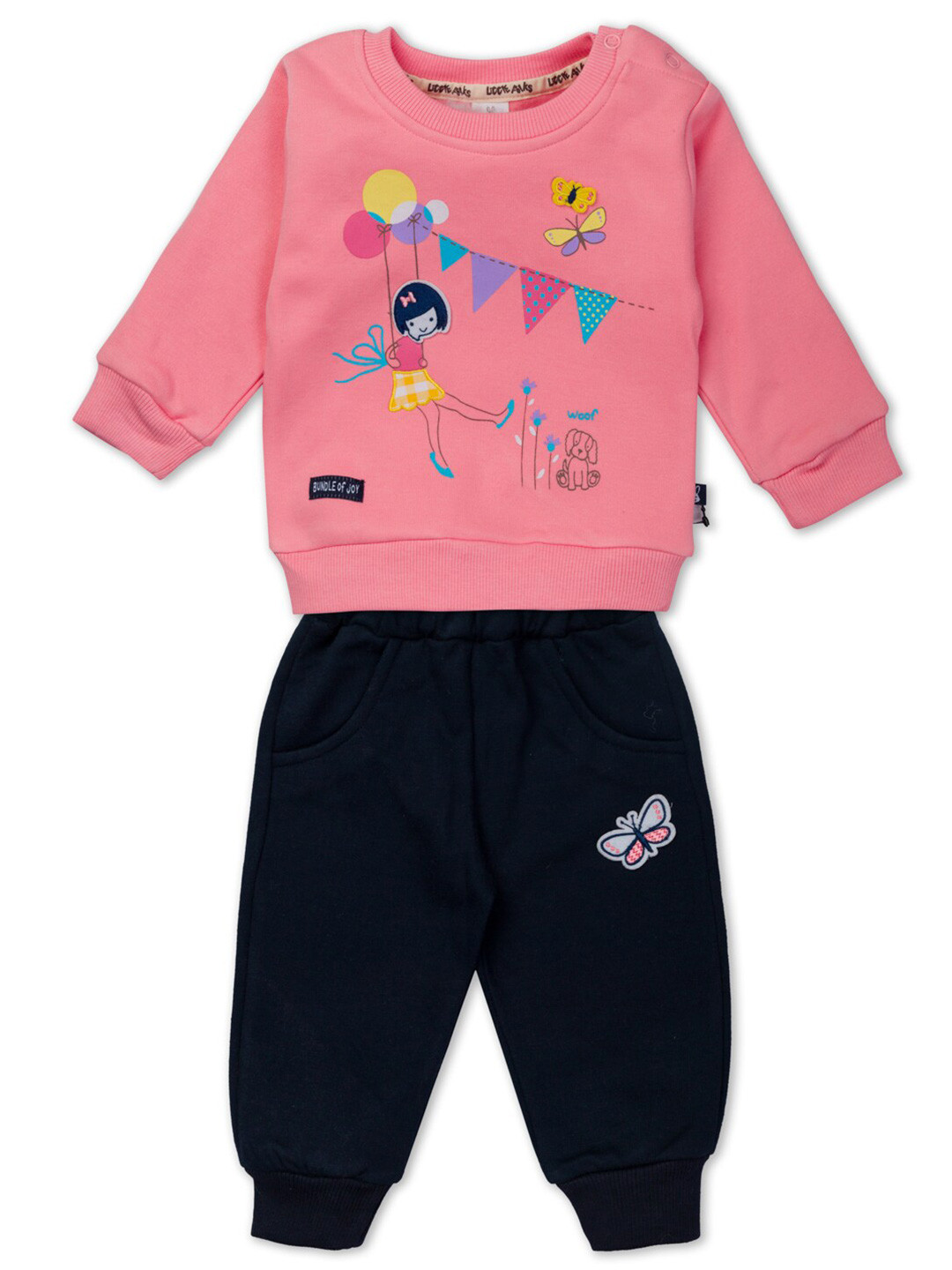 

Little Folks Kids Pink & Black Printed T-shirt with Trousers