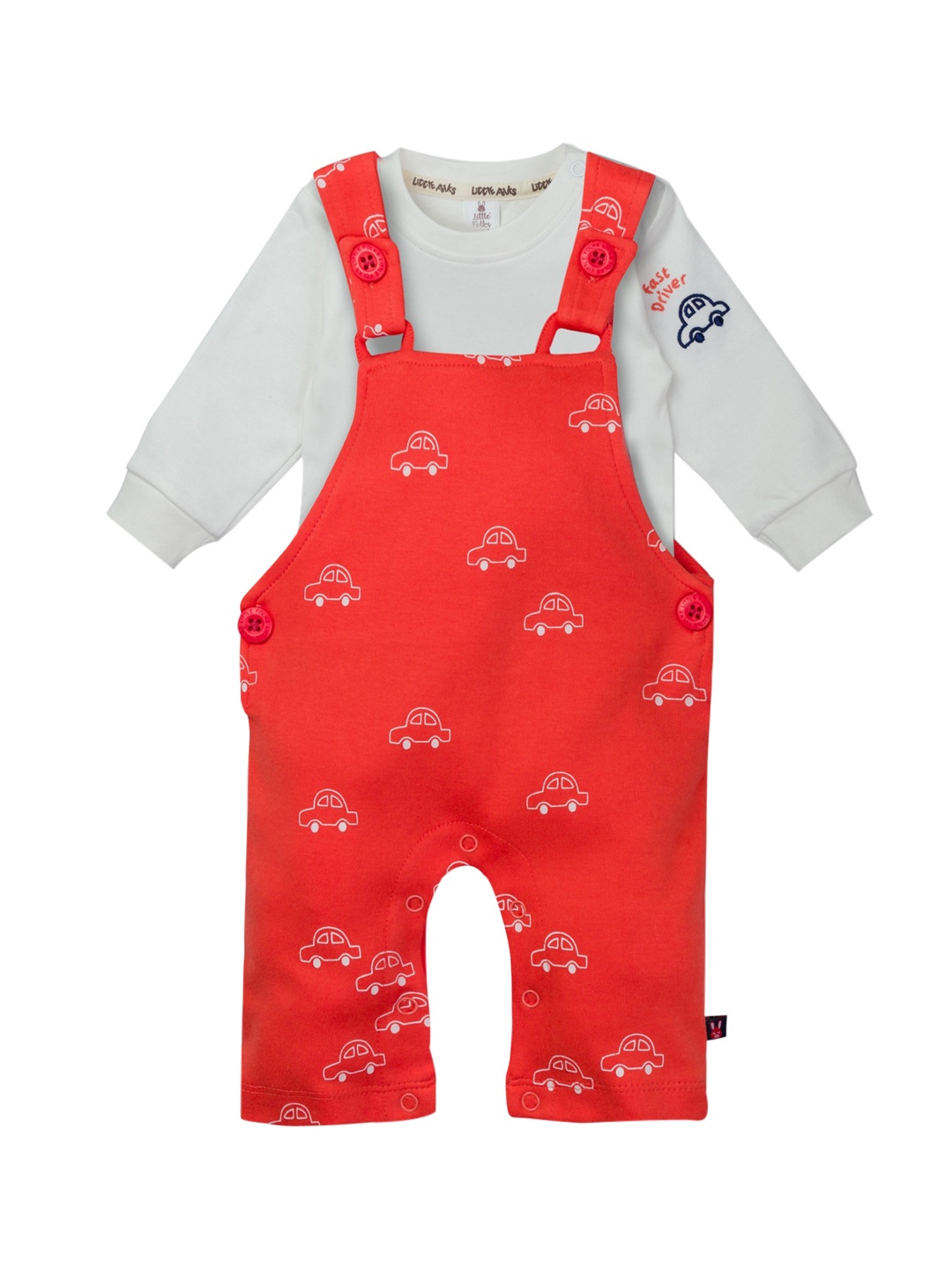 

Little Folks Infant Kids Red & White English Printed Design Full Sleeves Fleece Romper