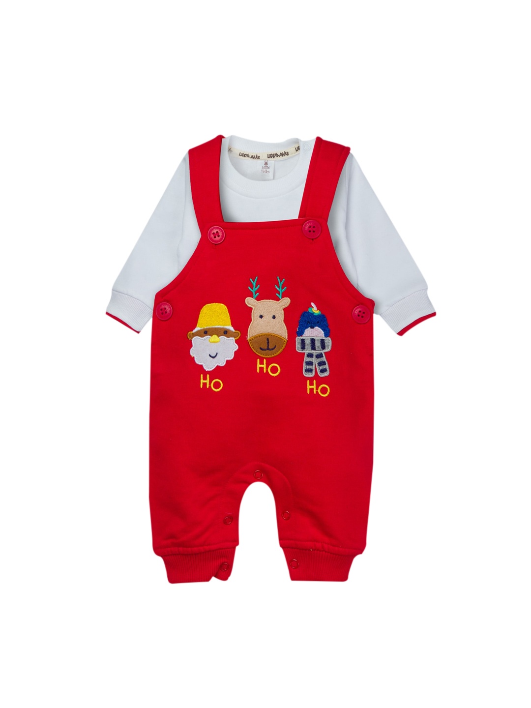 

Little Folks Infant Kids Red & Blue Fleece Dungarees With T-Shirt