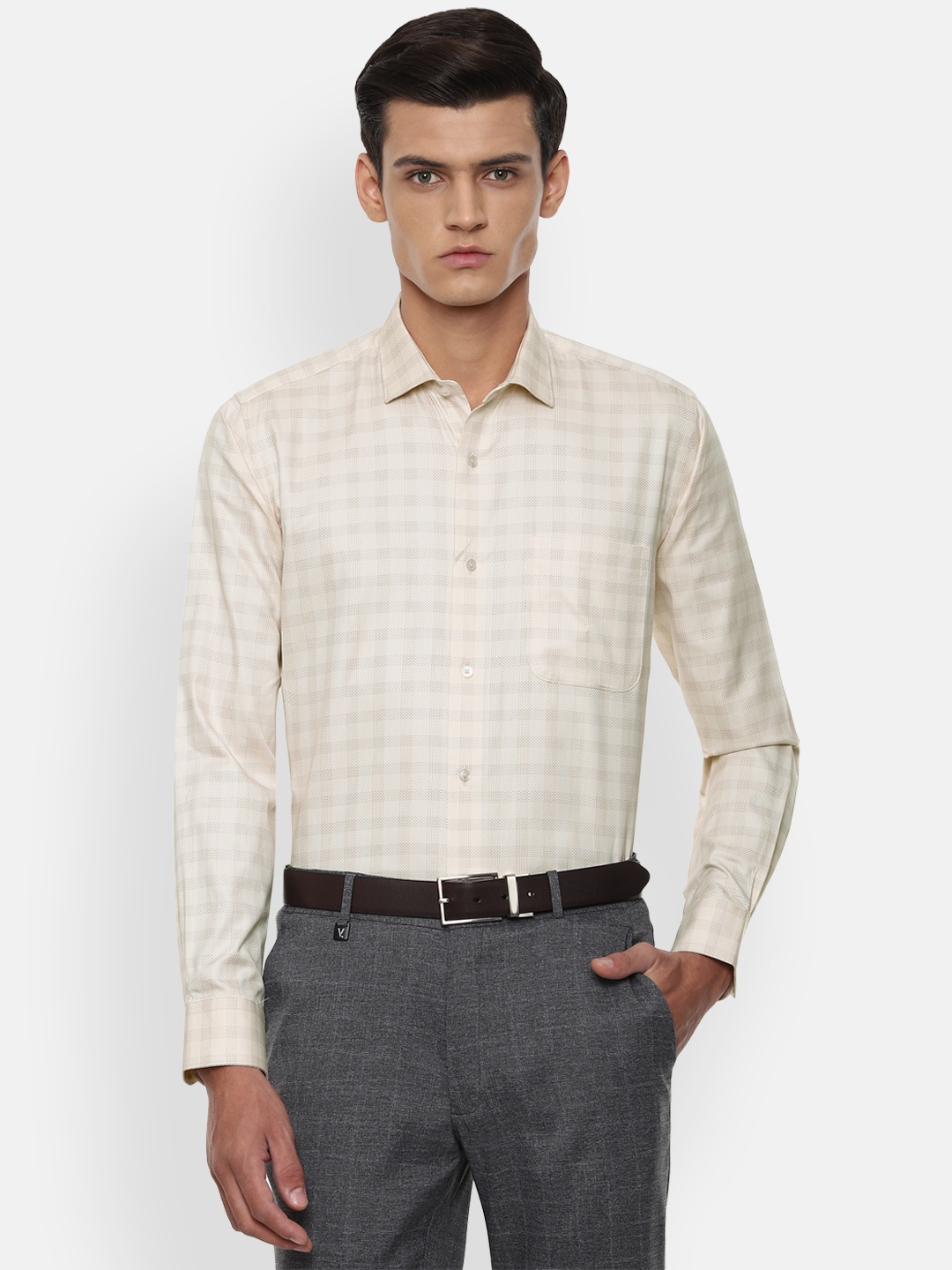 

Van Heusen Men Beige Checked Formal Shirt