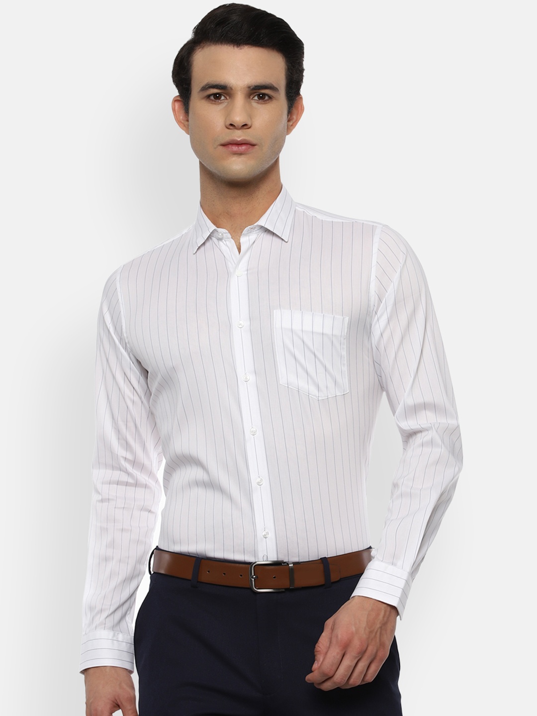 

Van Heusen Men White Slim Fit Striped Formal Shirt