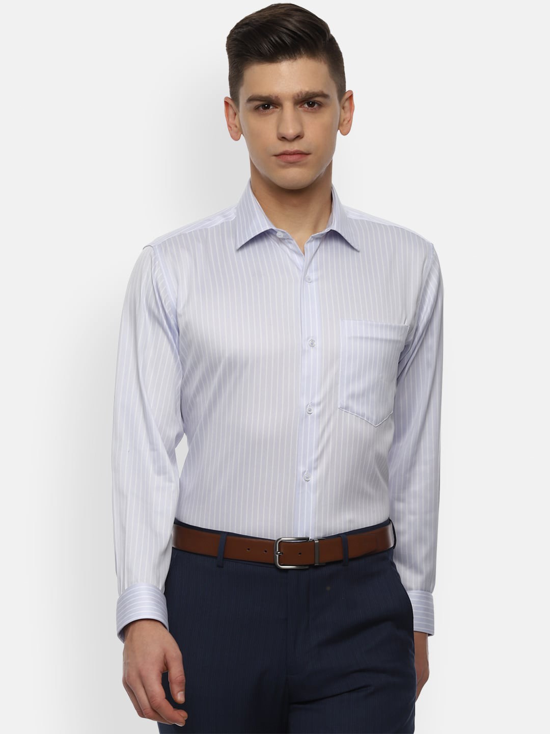 

Van Heusen Men Blue Opaque Striped Formal Shirt