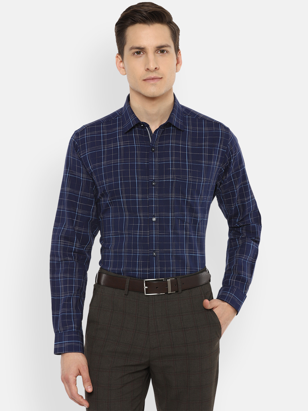 

Van Heusen Men Navy Blue Checked Formal Shirt