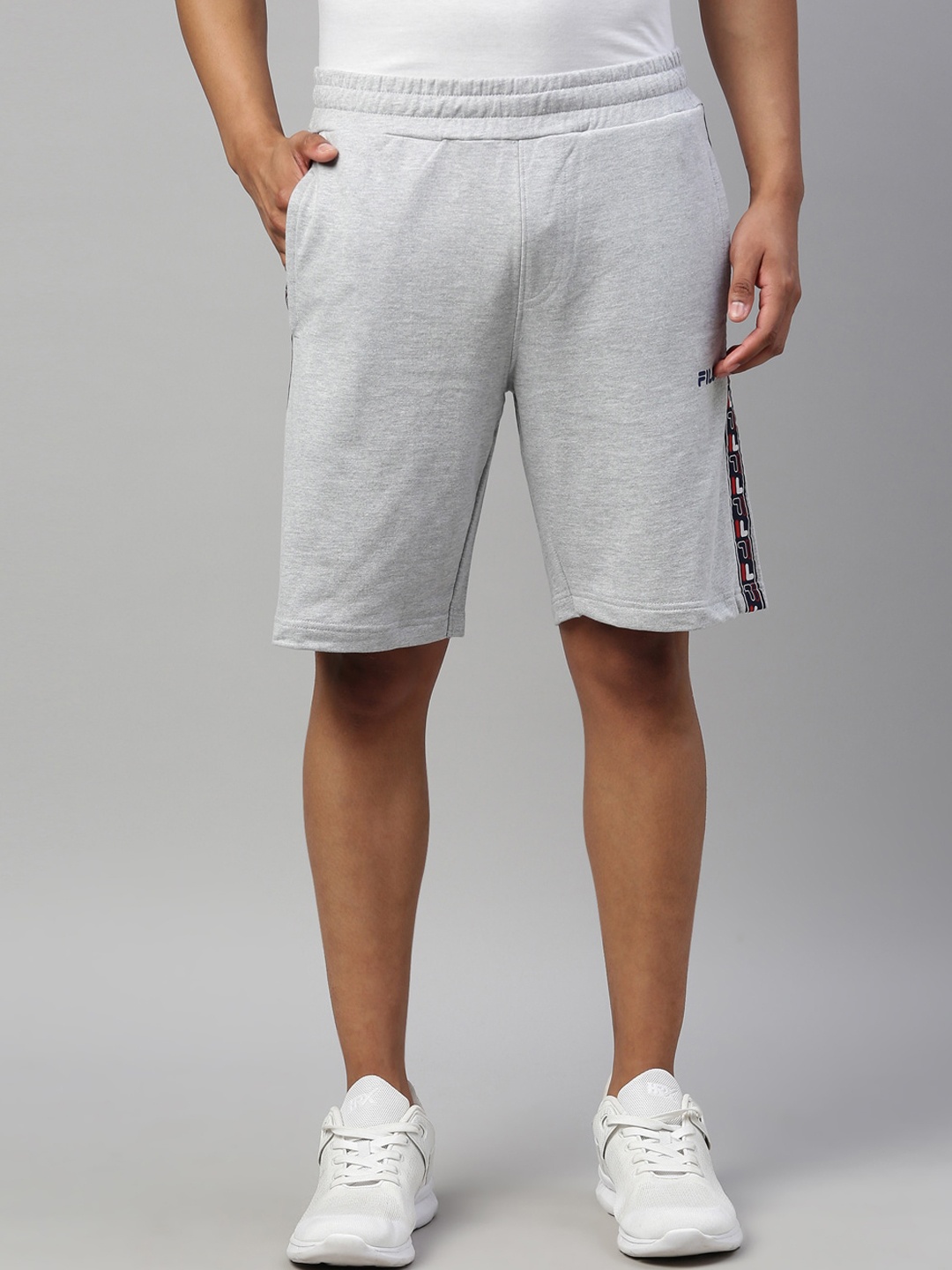 

FILA Men Grey & Navy Blue Printed Pure Cotton Shorts