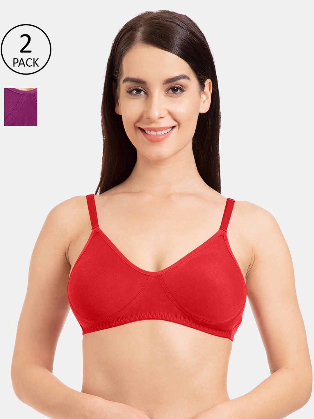 

Tweens Pack Of 2 Red Solid T-Shirt Bras - Non-Wired Non-Padded