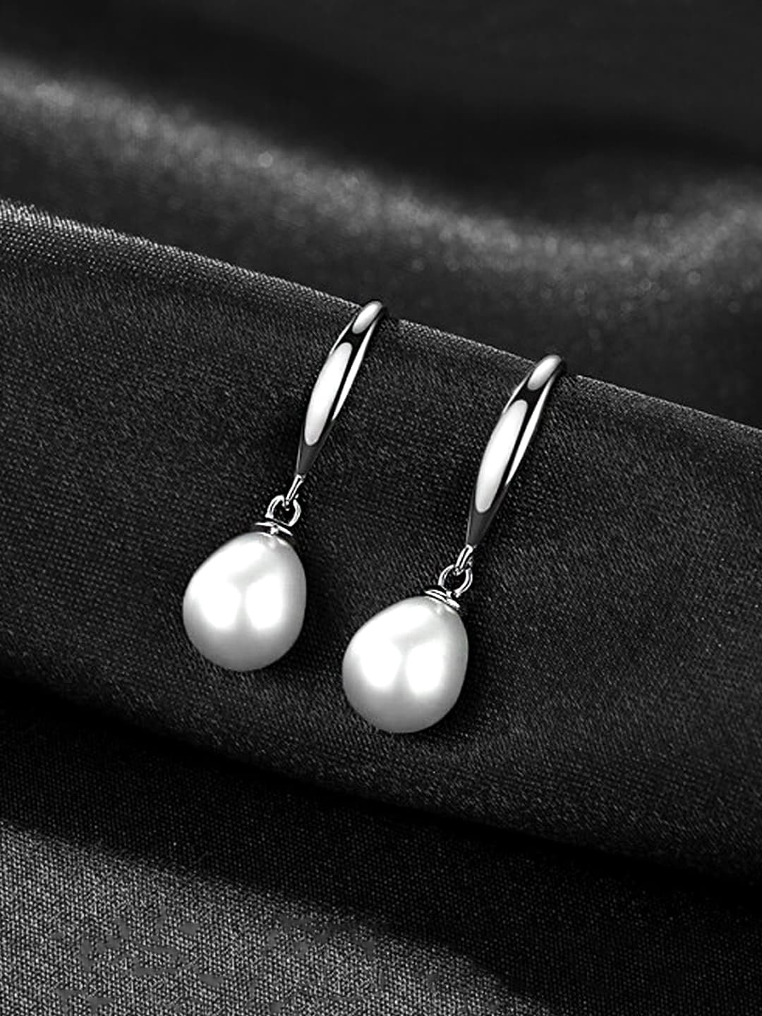 

Yellow Chimes 925 Sterling Silver Teardrop Shaped Drop Earrings, White
