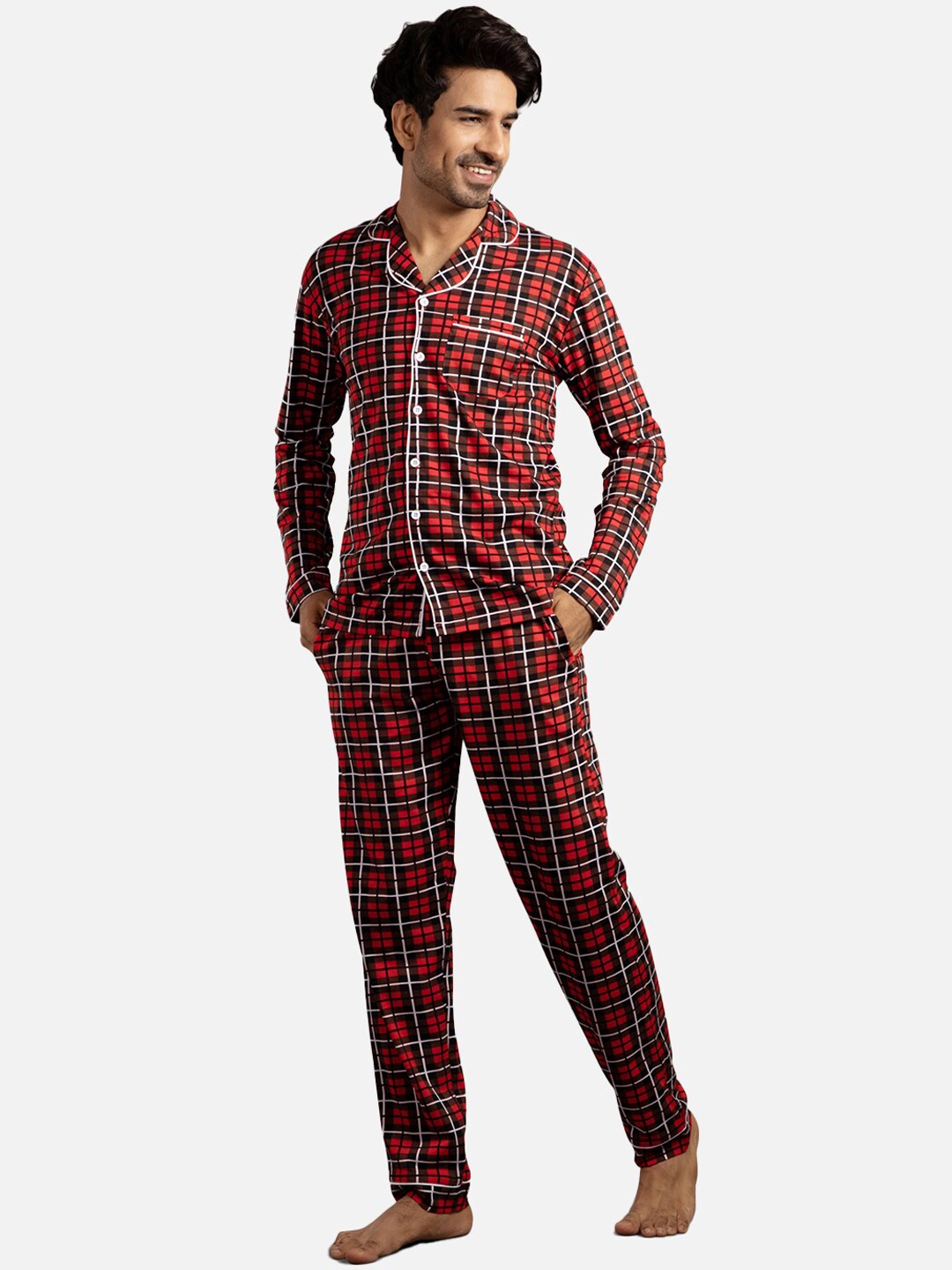 

Nite Flite Men Red & Black Printed Night suit