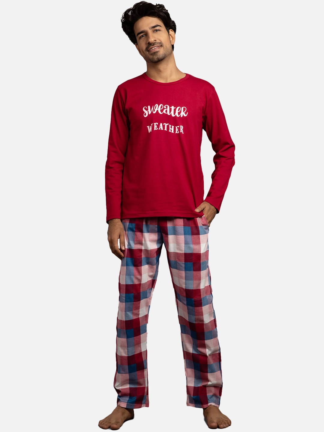 

Nite Flite Men Red & Blue Printed Pure Cotton Night suit