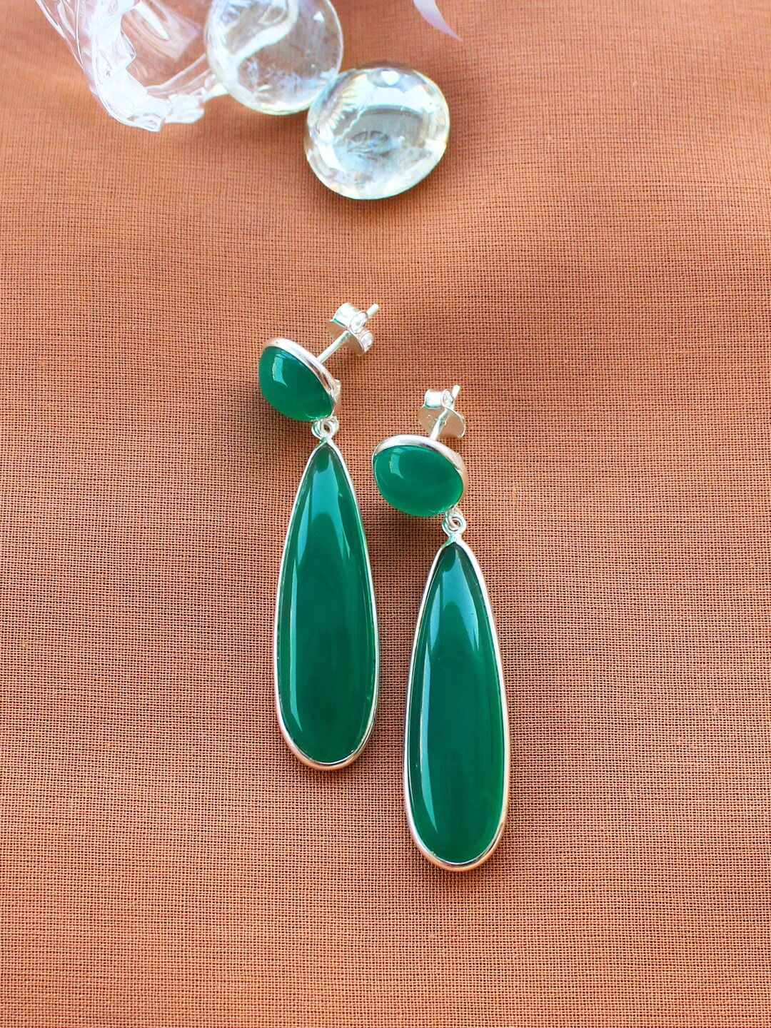 

ERILINE JEWELRY 925 Sterling Silver with Green Onyx Drop Earrings