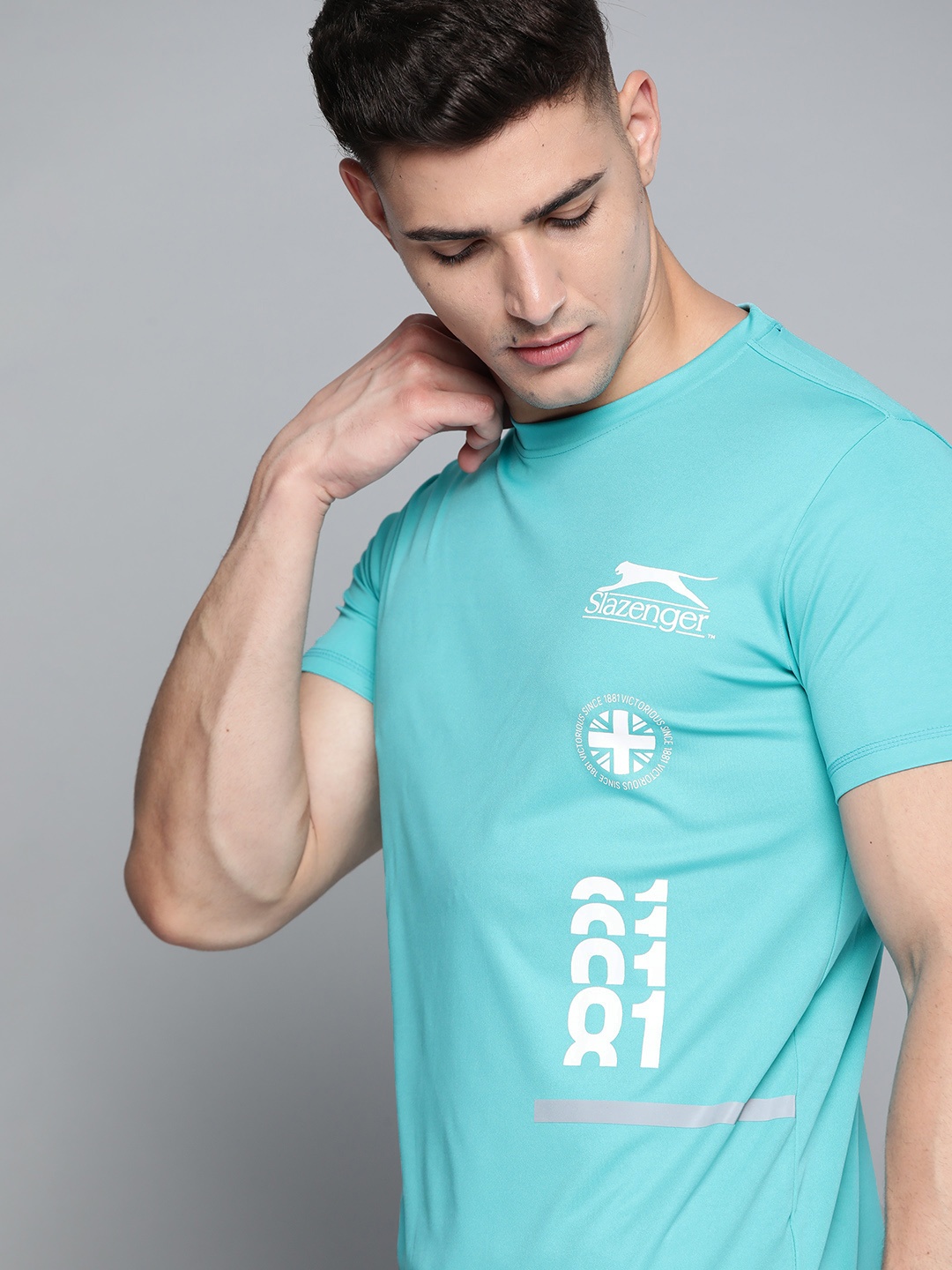 

Slazenger Men Aqua Printed Ultra-Dry Running T-shirt, Blue