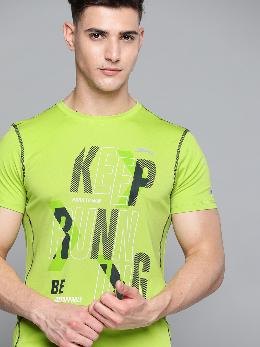 

Slazenger Men Neon Green Printed Ultra-Dry Running T-shirt