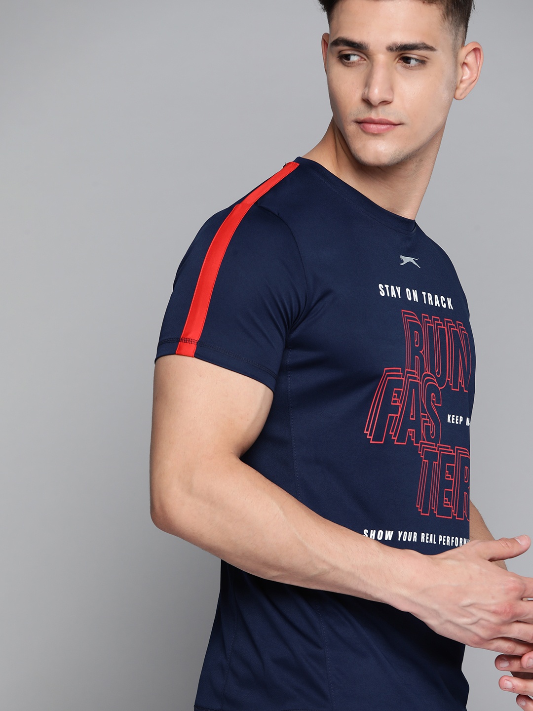

Slazenger Men Navy Blue Printed Ultra-Dry Running T-shirt
