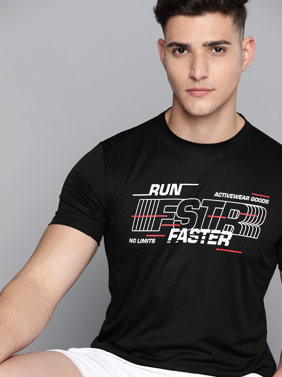 

Slazenger Men Black Printed Ultra-Dry Running T-shirt