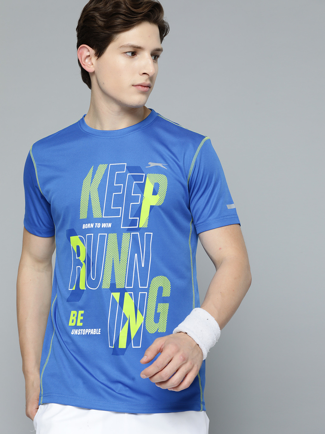 

Slazenger Men Blue & Fluorescent Green Typography Printed T-shirt