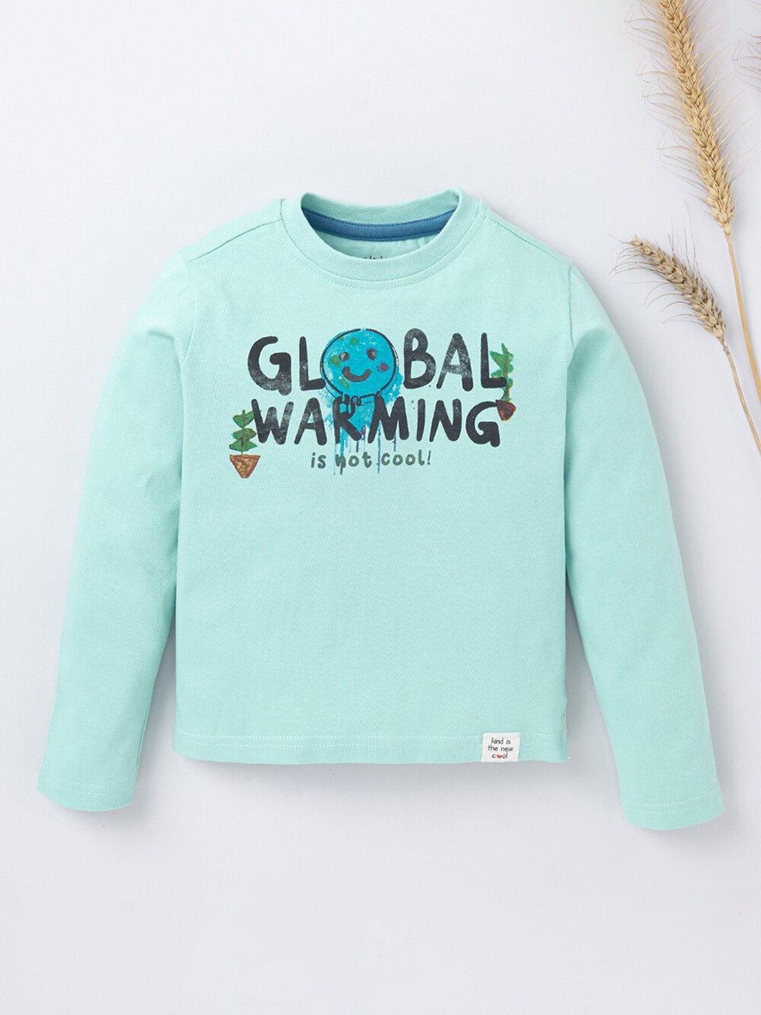 

Ed-a-Mamma Unisex Kids Green Typography Printed Organic Cotton T-shirt