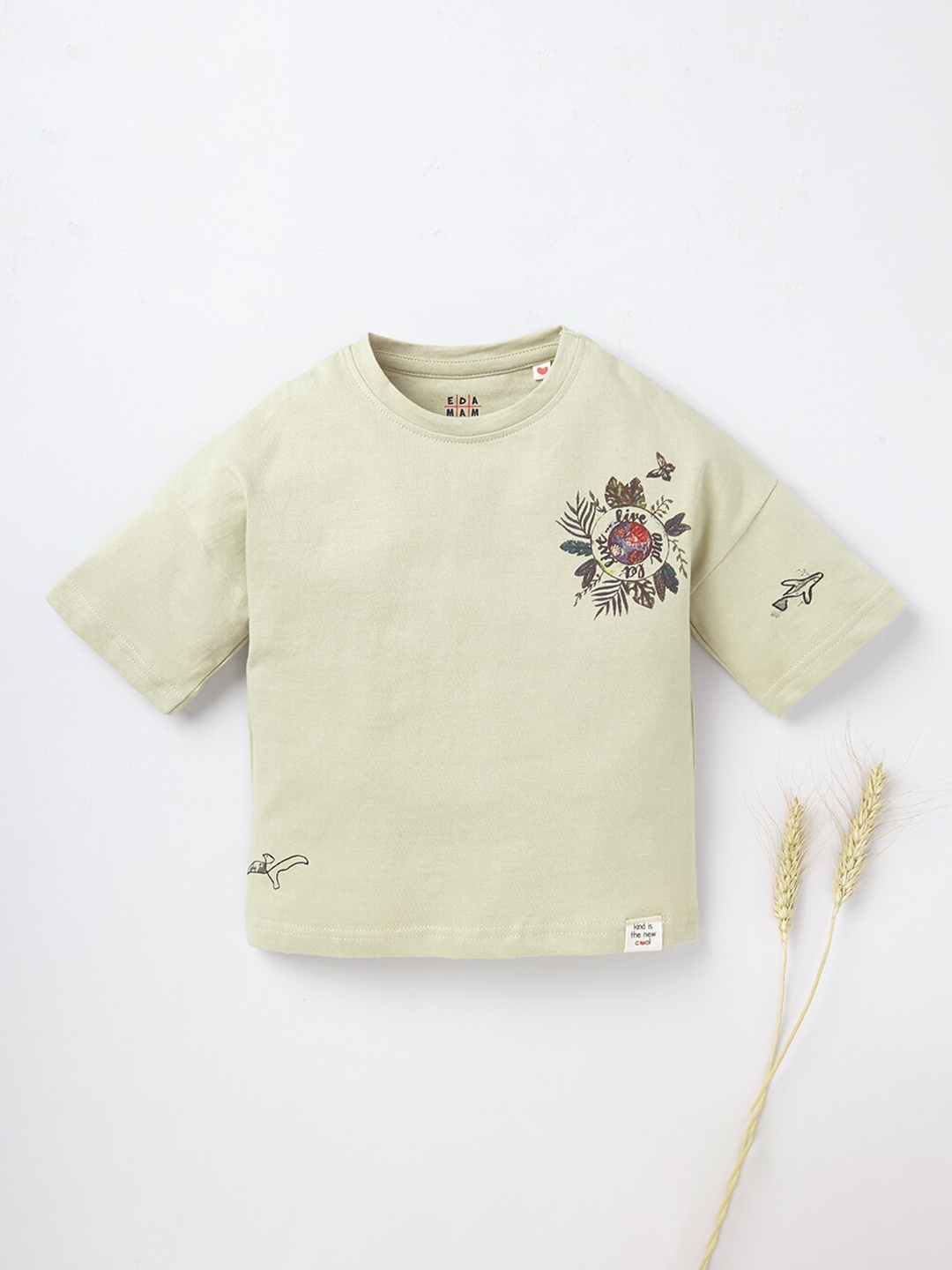 

Ed-a-Mamma Kids Beige Printed Organic Cotton T-shirt