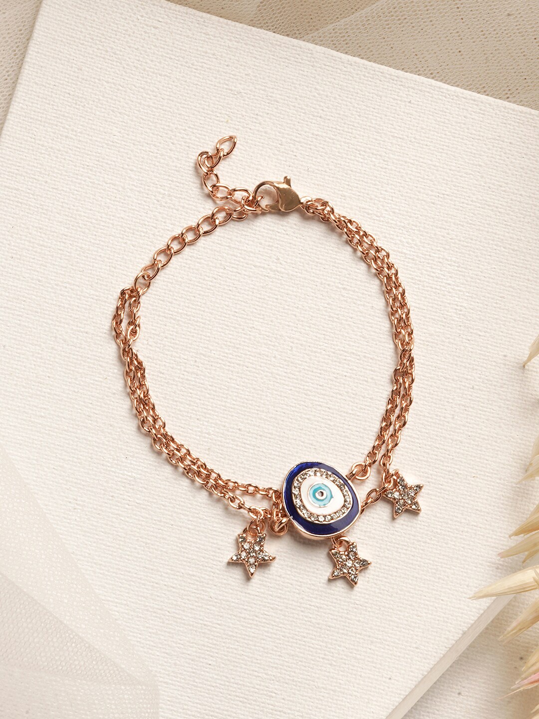 

JOKER & WITCH Women Gold-Toned & Black Brass Evil Eye Charm Bracelet