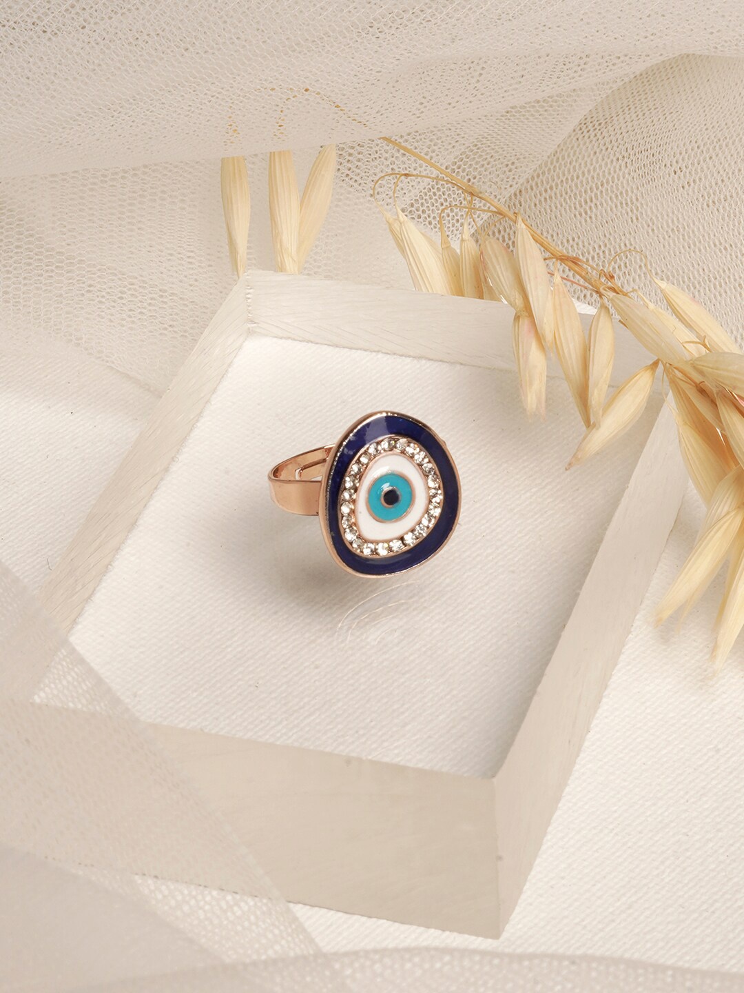 

JOKER & WITCH Women Blue & White Rhinestones Studded Evil Eye Finger Ring
