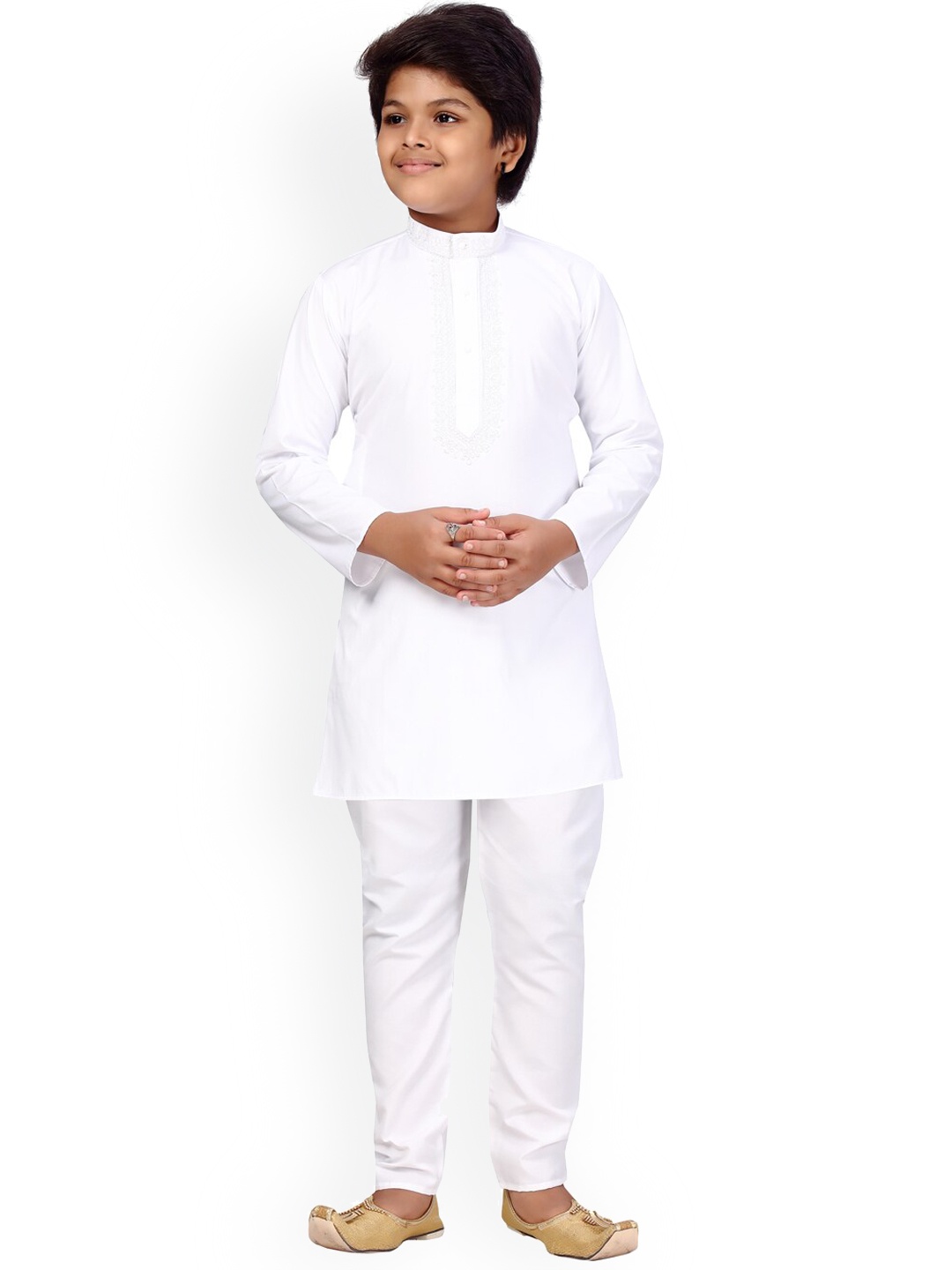 

LITTLE MAFIA BY Aarika Boys White Angrakha Pure Cotton Kurta with Pyjamas