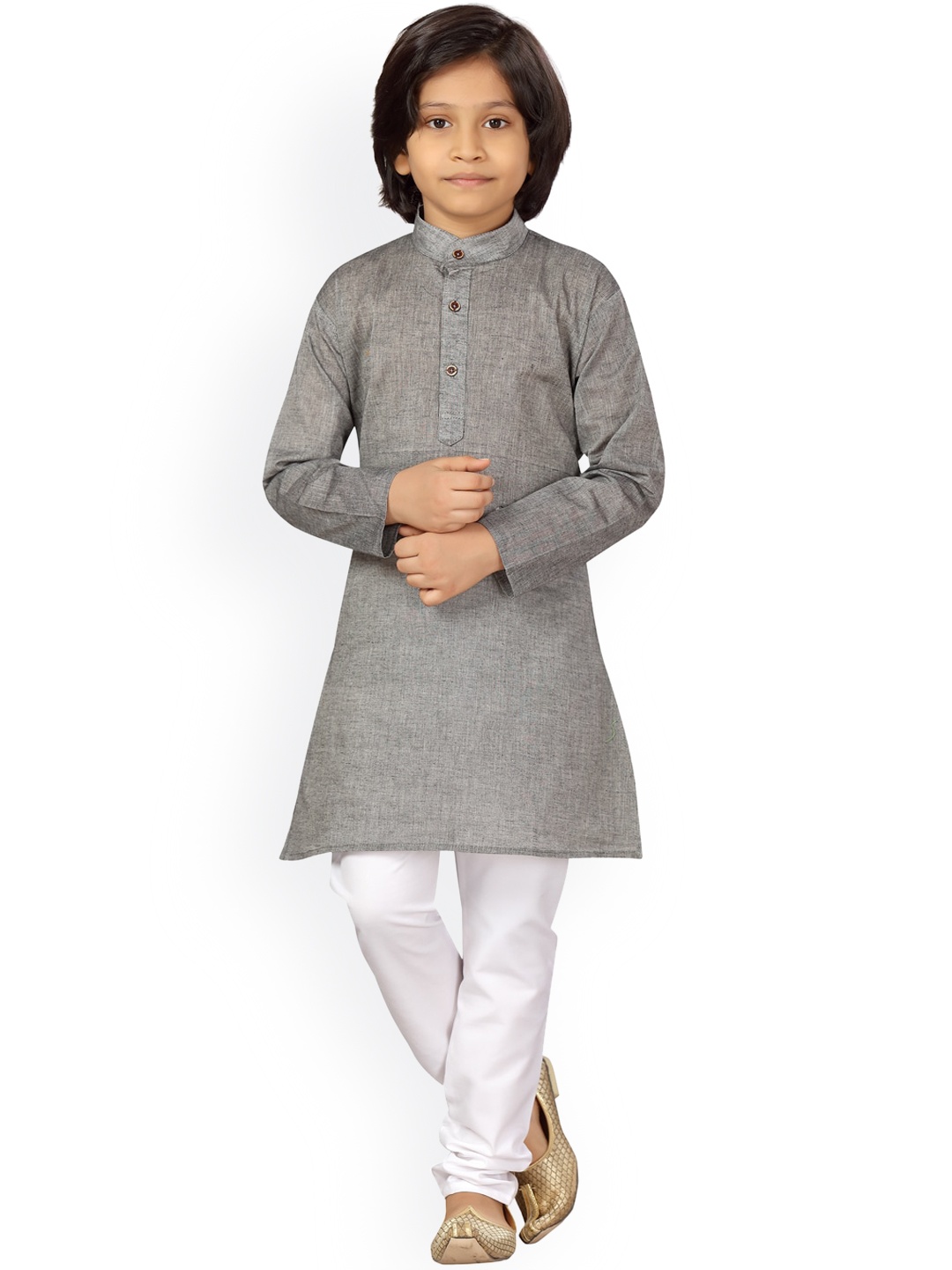 

LITTLE MAFIA BY Aarika Boys Grey Regular Pure Cotton Kurta with Pyjamas