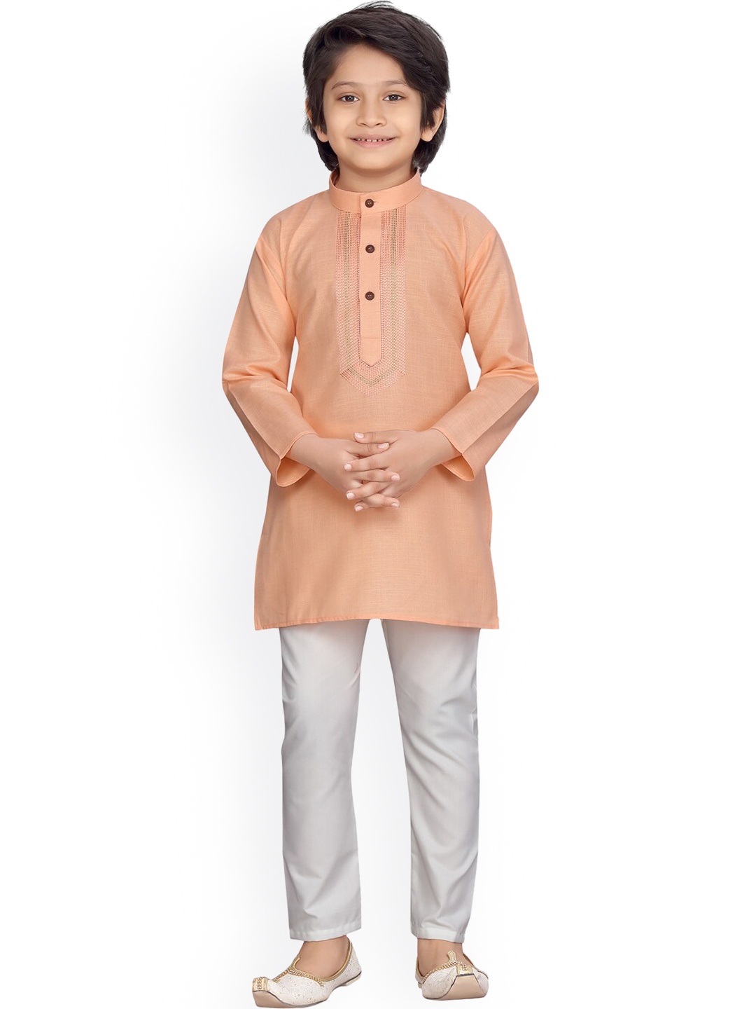 

LITTLE MAFIA BY Aarika Boys Peach-Coloured Regular Pure Cotton Kurti with Pyjamas