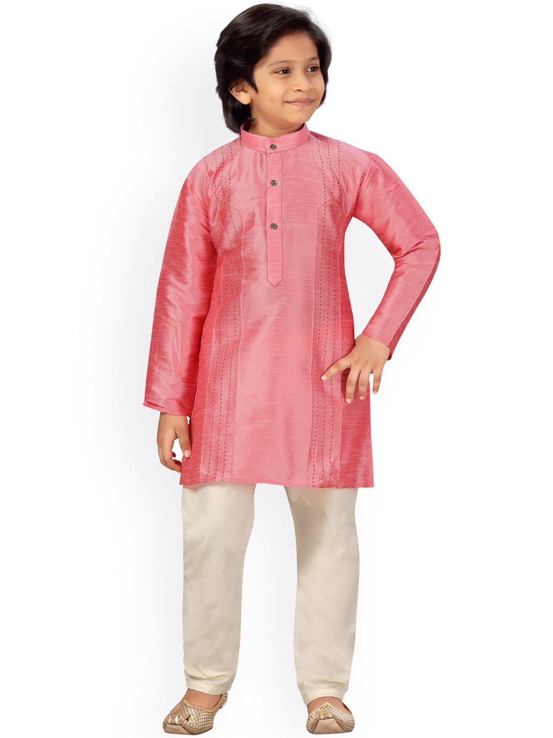 

LITTLE MAFIA BY Aarika Boys Pink Regular Pure Silk Kurta with Pyjamas