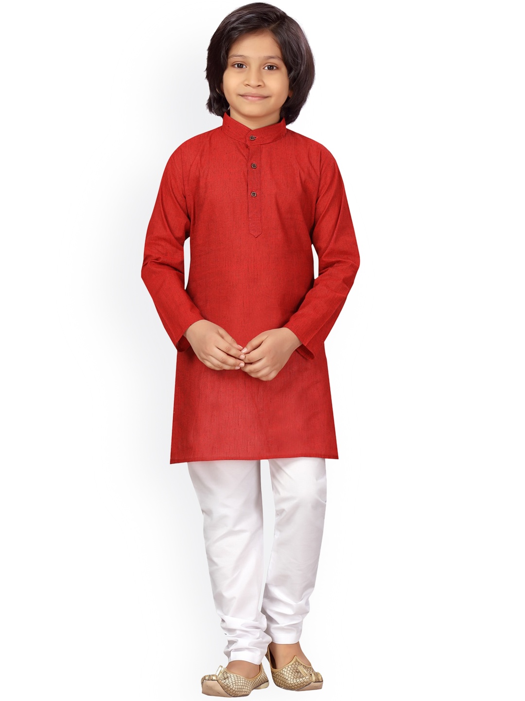 

LITTLE MAFIA BY Aarika Boys Maroon Angrakha Pure Cotton Kurta with Pyjamas