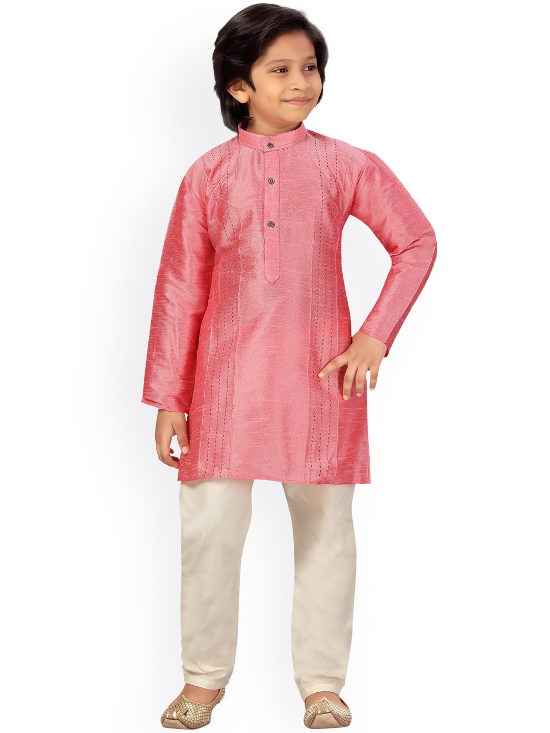 

LITTLE MAFIA BY Aarika Boys Pink Regular Pure Silk Kurta with Pyjamas