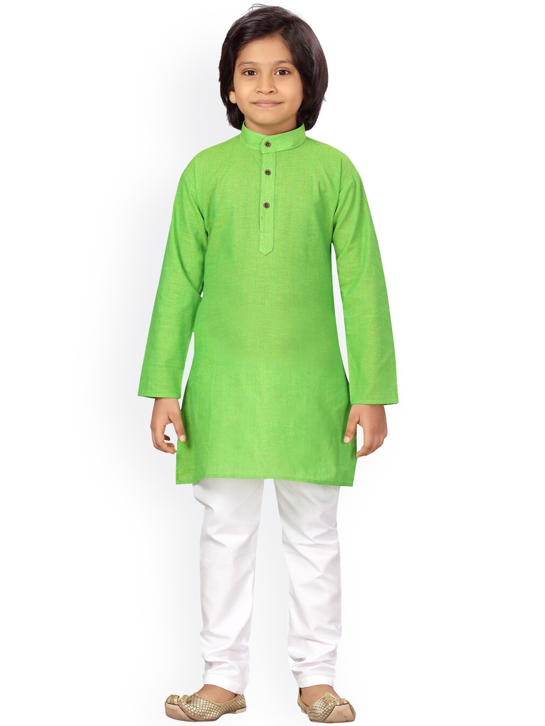 

LITTLE MAFIA BY Aarika Boys Green & White Pure Cotton Kurta with Pyjamas