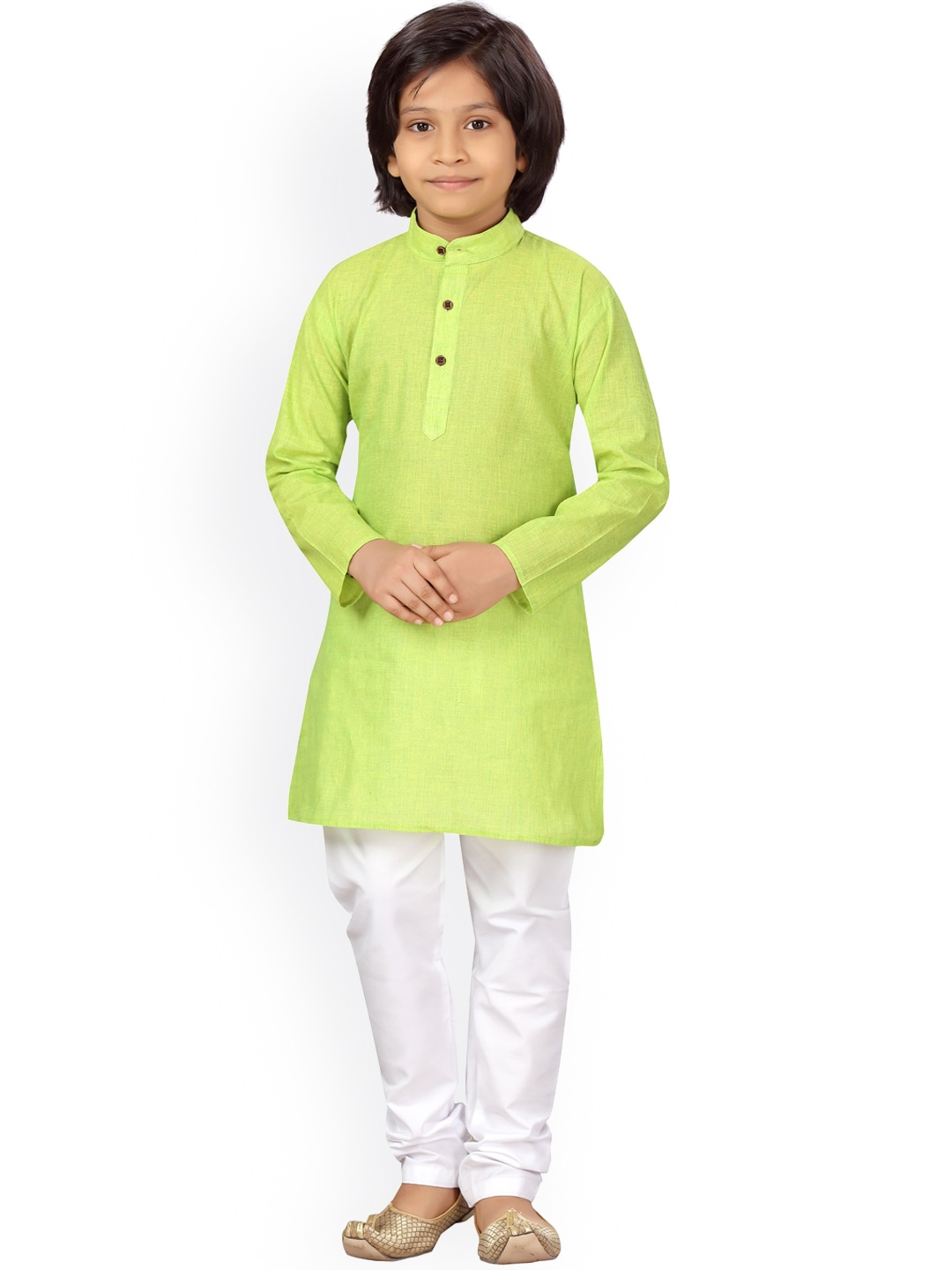 

LITTLE MAFIA BY Aarika Boys Lime Green & White Regular Pure Cotton Kurta with Pyjamas