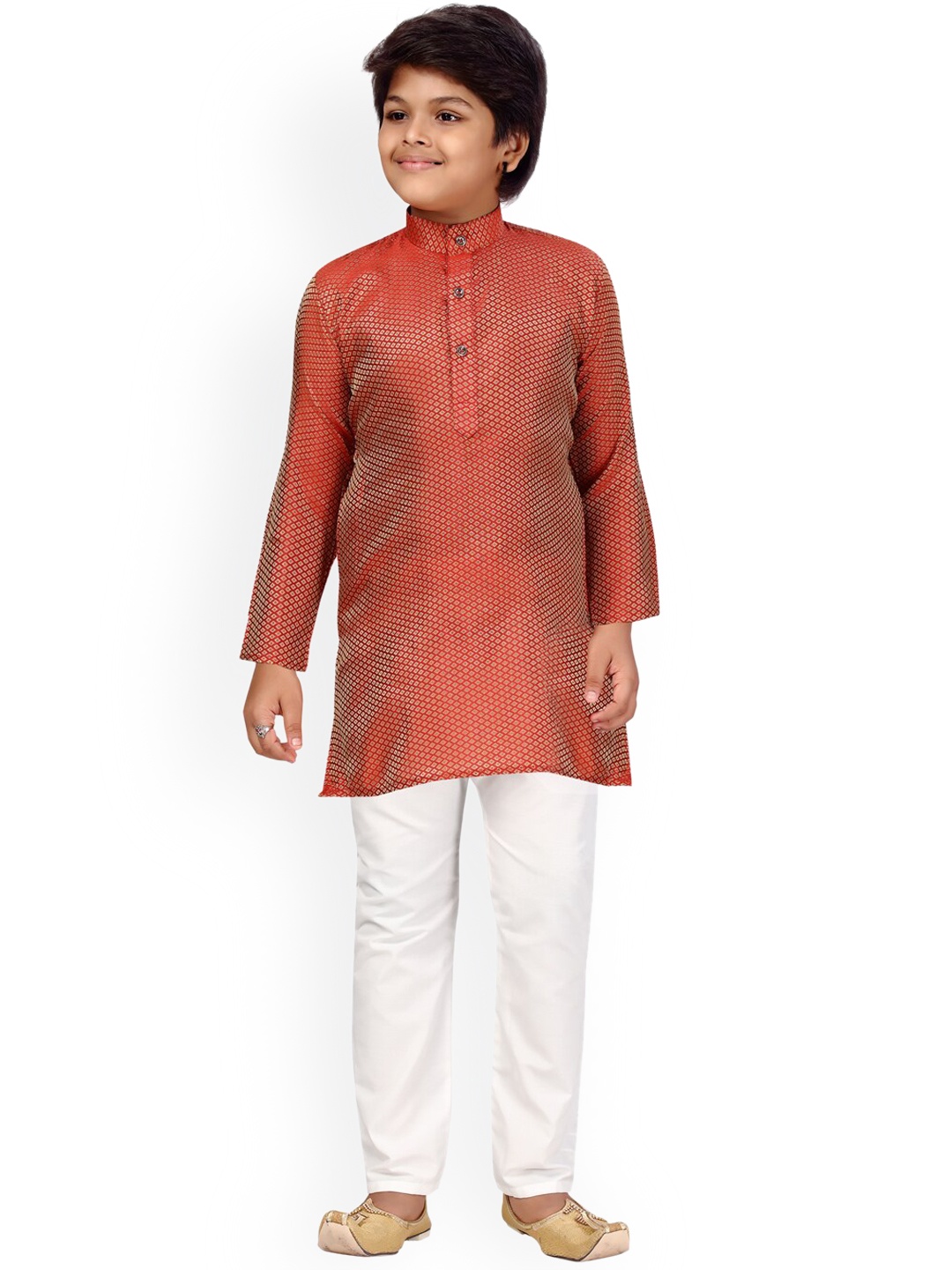

LITTLE MAFIA BY Aarika Boys Maroon Angrakha Pure Silk Kurti with Pyjamas
