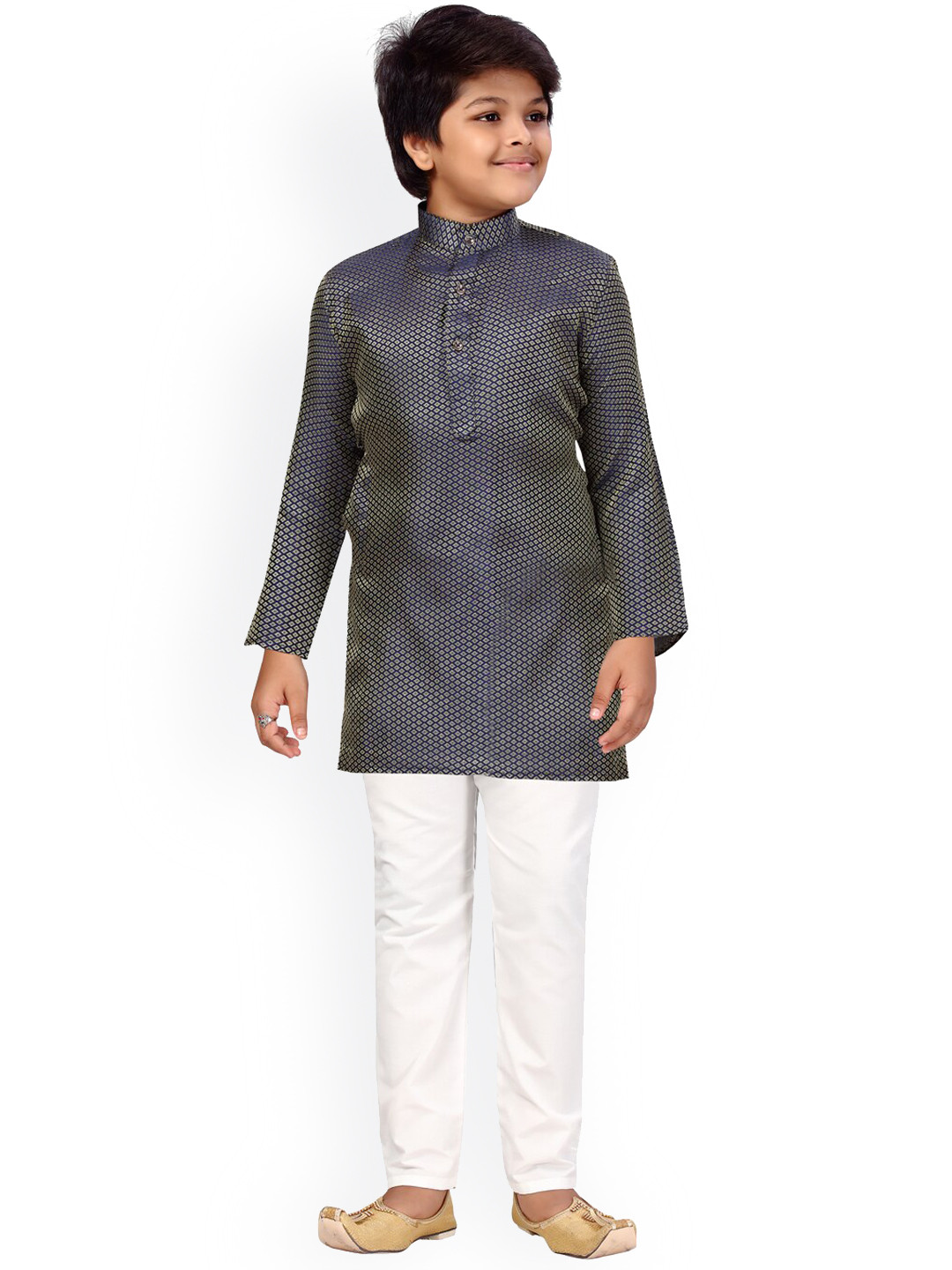

LITTLE MAFIA BY Aarika Boys Navy Blue Regular Pure Silk Kurti with Pyjamas
