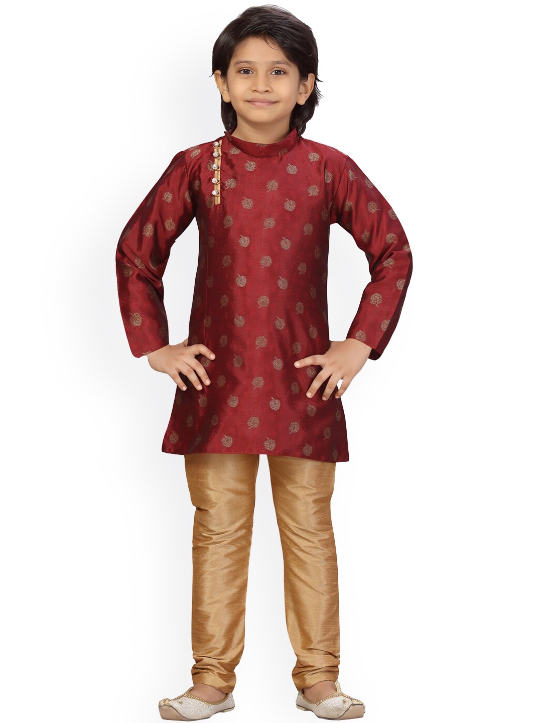 

LITTLE MAFIA BY Aarika Boys Maroon Ethnic Motifs Printed Regular Pure Silk Kurta with Pyjamas