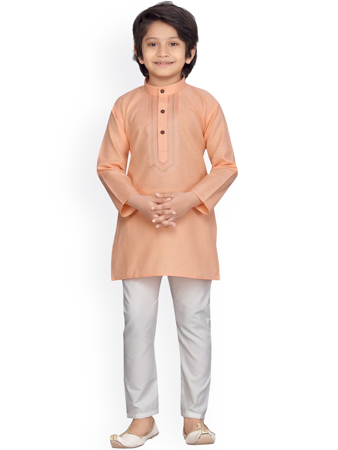 

LITTLE MAFIA BY Aarika Boys Peach-Coloured Regular Pure Cotton Kurti with Pyjamas