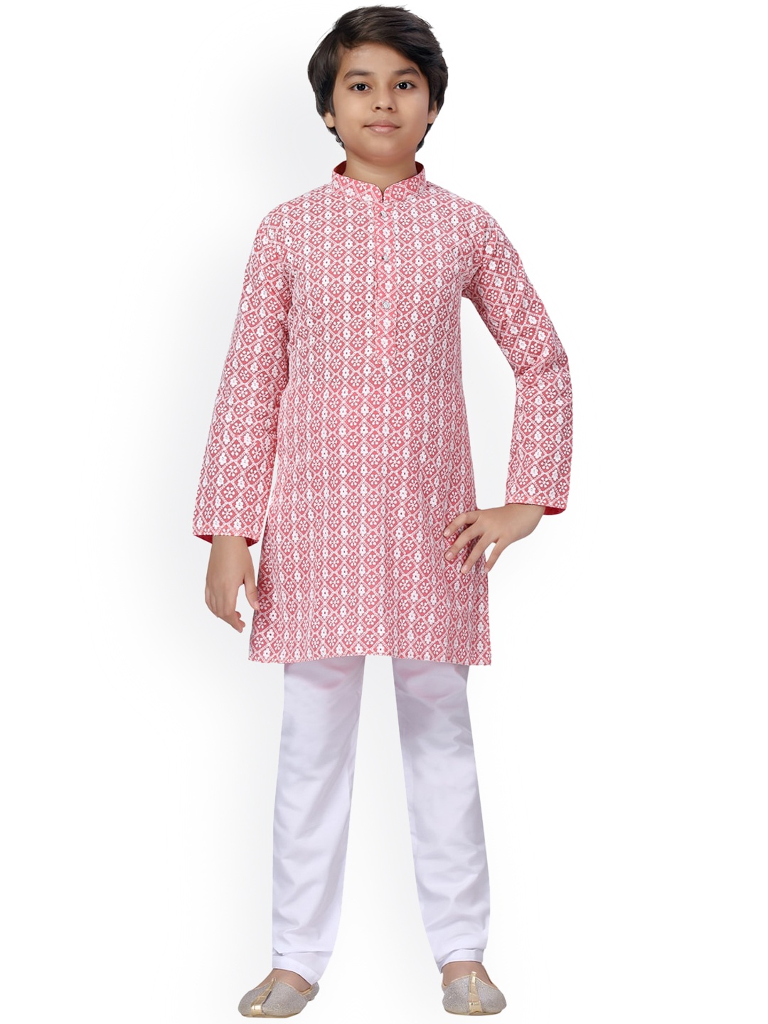 

LITTLE MAFIA BY Aarika Boys Pink Ethnic Motifs Printed Regular Pure Cotton Kurta with Pyjamas