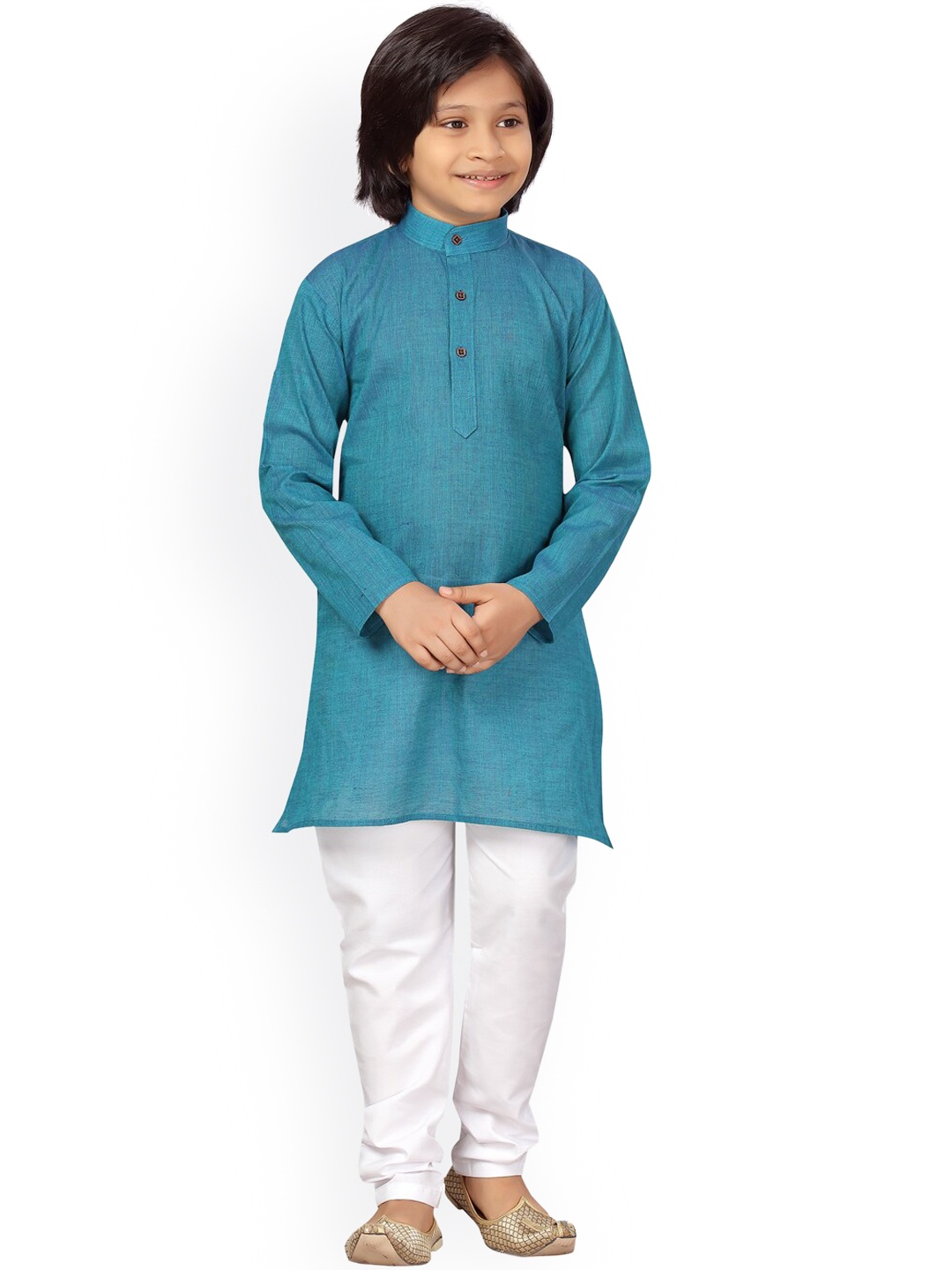 

LITTLE MAFIA BY Aarika Boys Turquoise Blue Regular Pure Cotton Kurta with Pyjamas