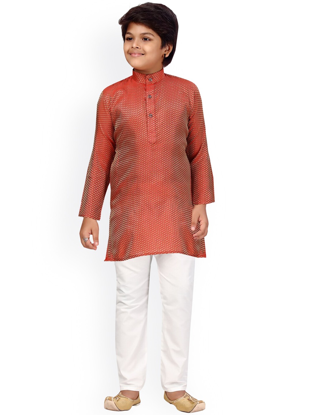 

LITTLE MAFIA BY Aarika Boys Maroon & White Regular Pure Silk Kurta with Pyjamas