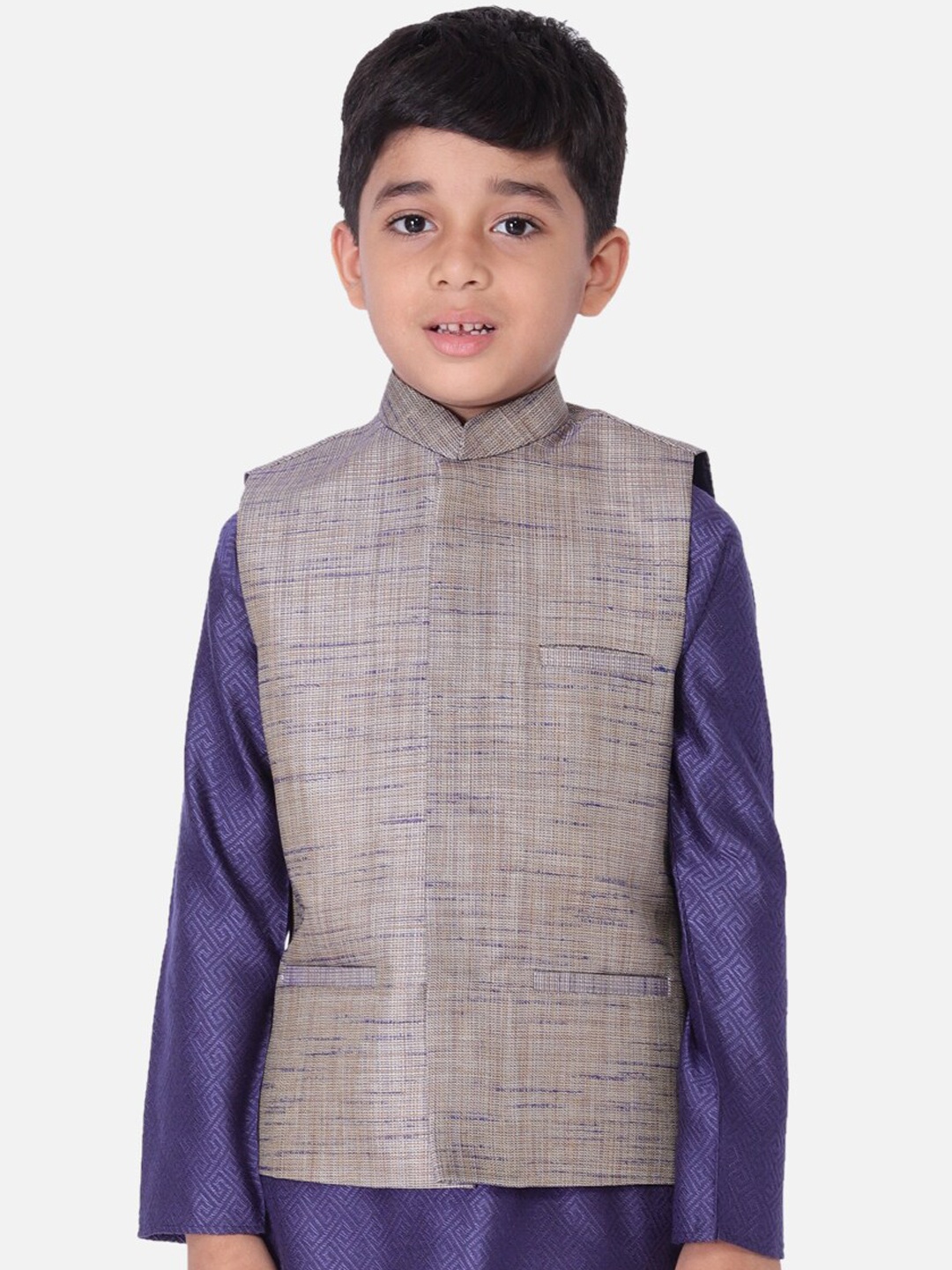 

TABARD Kids Boys Blue & Grey Ethnic Nehru Jacket