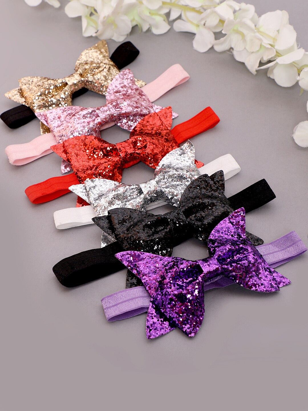 

Babymoon Girls Set Of 6 Embellished Hairband, Red