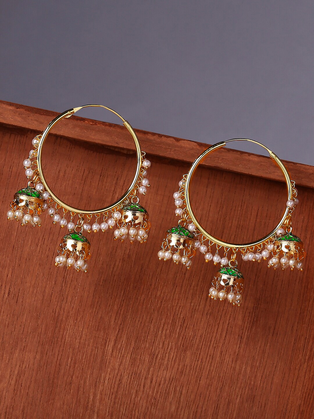 

OOMPH Gold-Toned & Green Dome Shaped Jhumkas