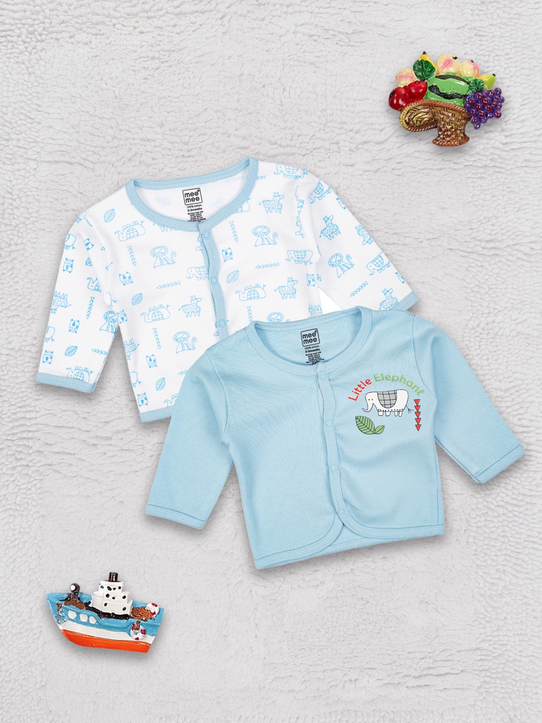 

MeeMee Infant Pack Of 2 Cotton Jhablas, Blue